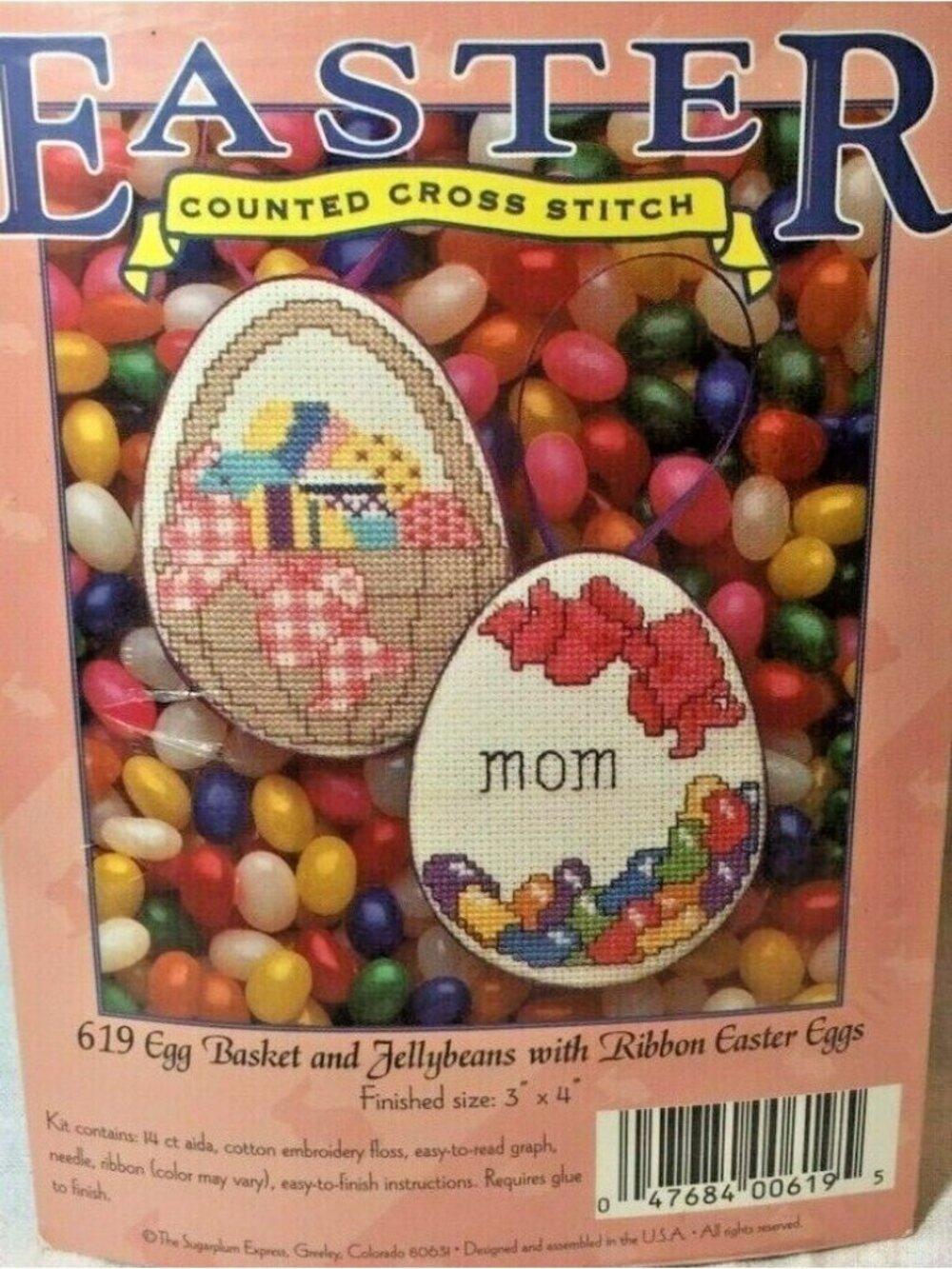 Cross Stitch Kit Sugarplum Express Egg Basket & Jellybeans Eggs New